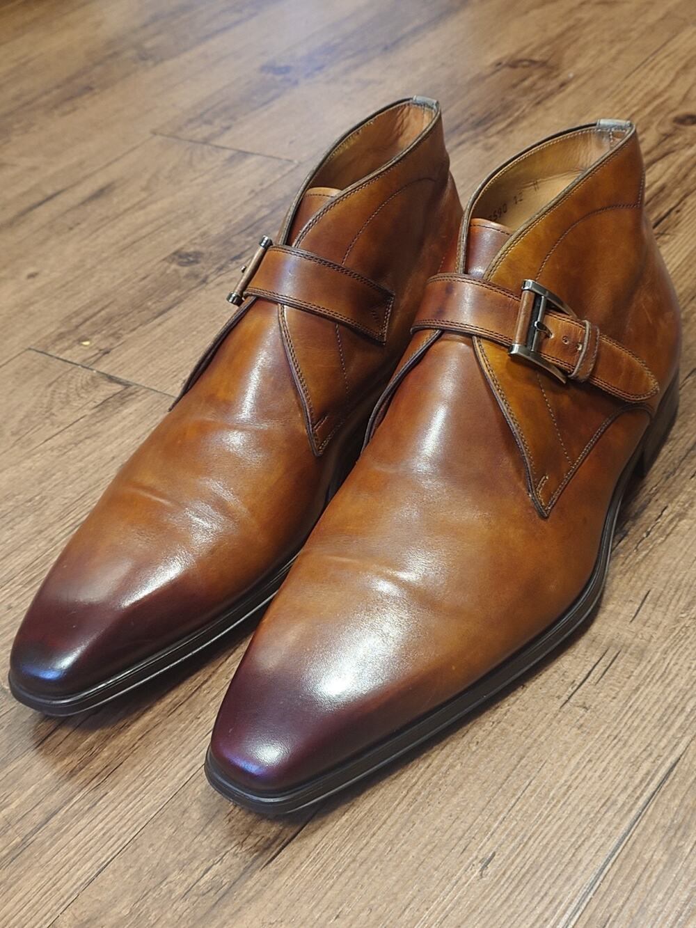 Magnanni Men’s 12M Brown Burnished Leather Dress Chukka Boots